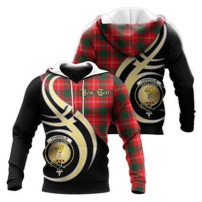 Printivon Chisholm Modern Clan Believe In Me Crest Tartan Knitted Hoodie Custom Your Text