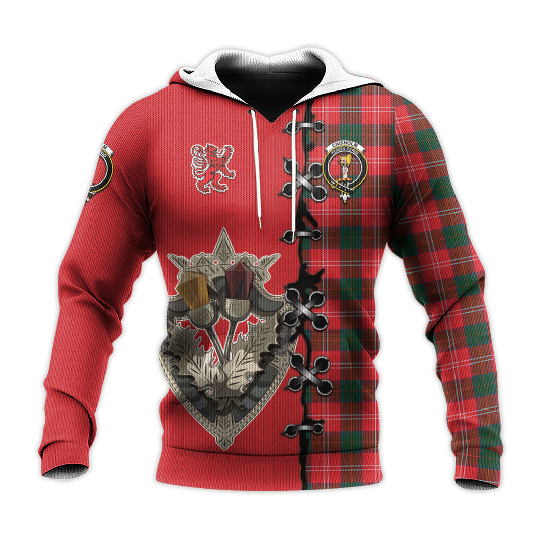 Printivon Chisholm Modern Tartan Hoodie Lion Rampant And Celtic Thistle Style