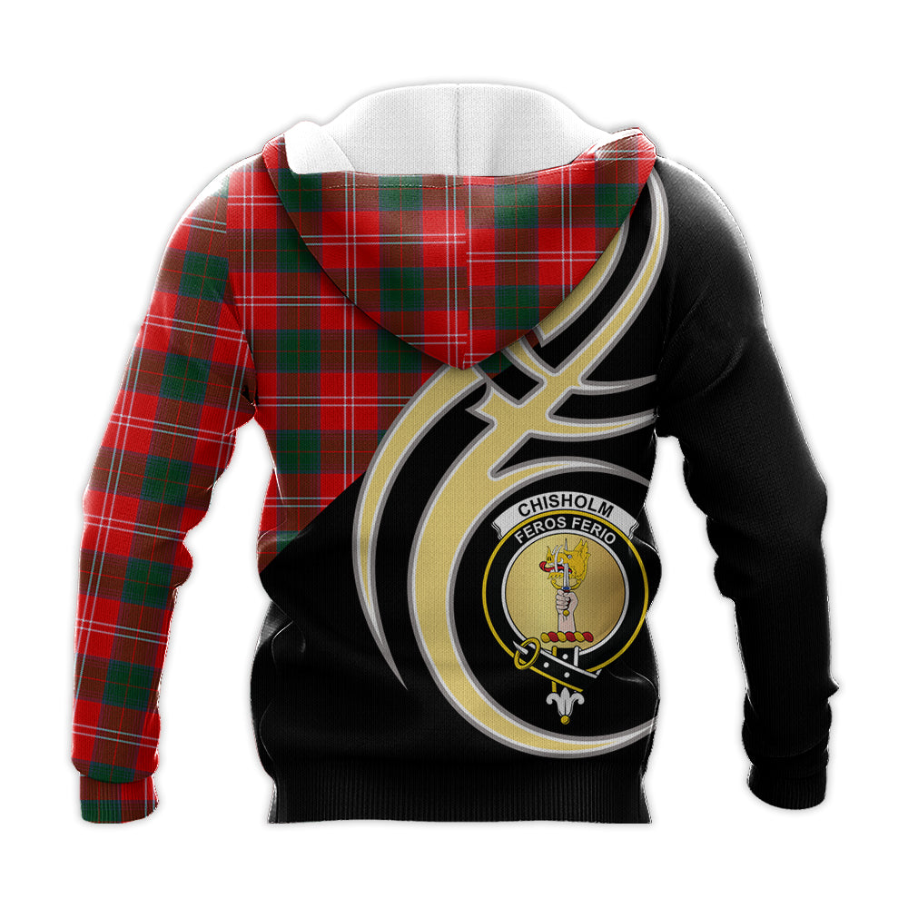 Printivon Chisholm Modern Clan Believe In Me Crest Tartan Knitted Hoodie Custom Your Text