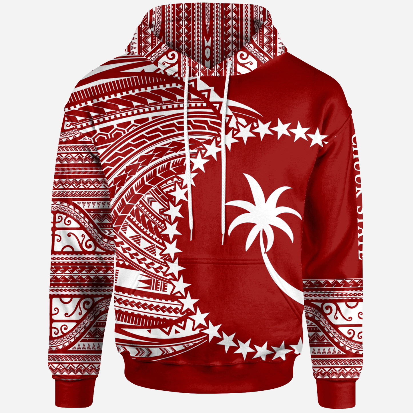 Chuuk Hoodie Micronesia White Red Patterns With Coat Of Arms