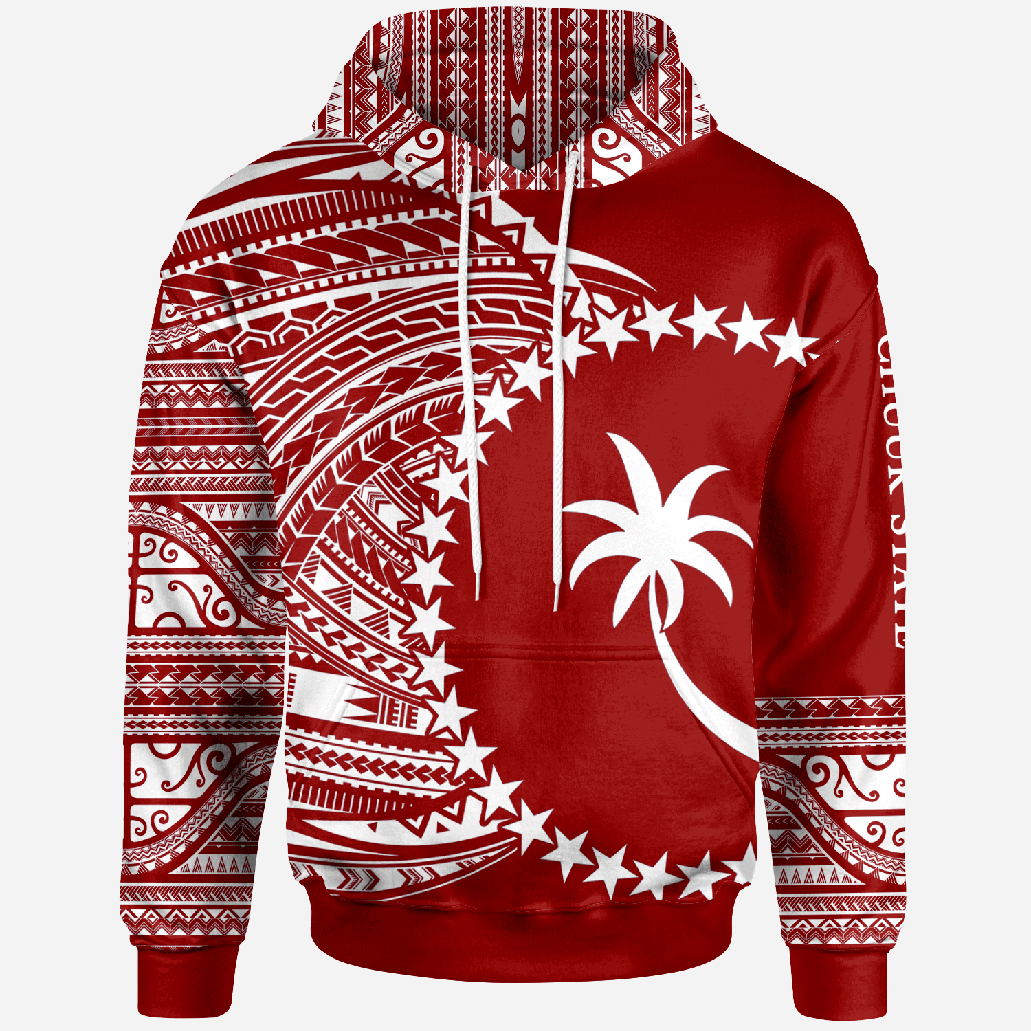 Chuuk Hoodie Micronesia White Red Patterns With Coat Of Arms