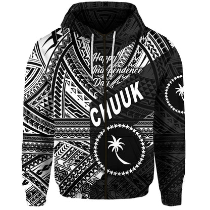 FSM Chuuk Zip Hoodie Happy Independence Day Original Vibes Black