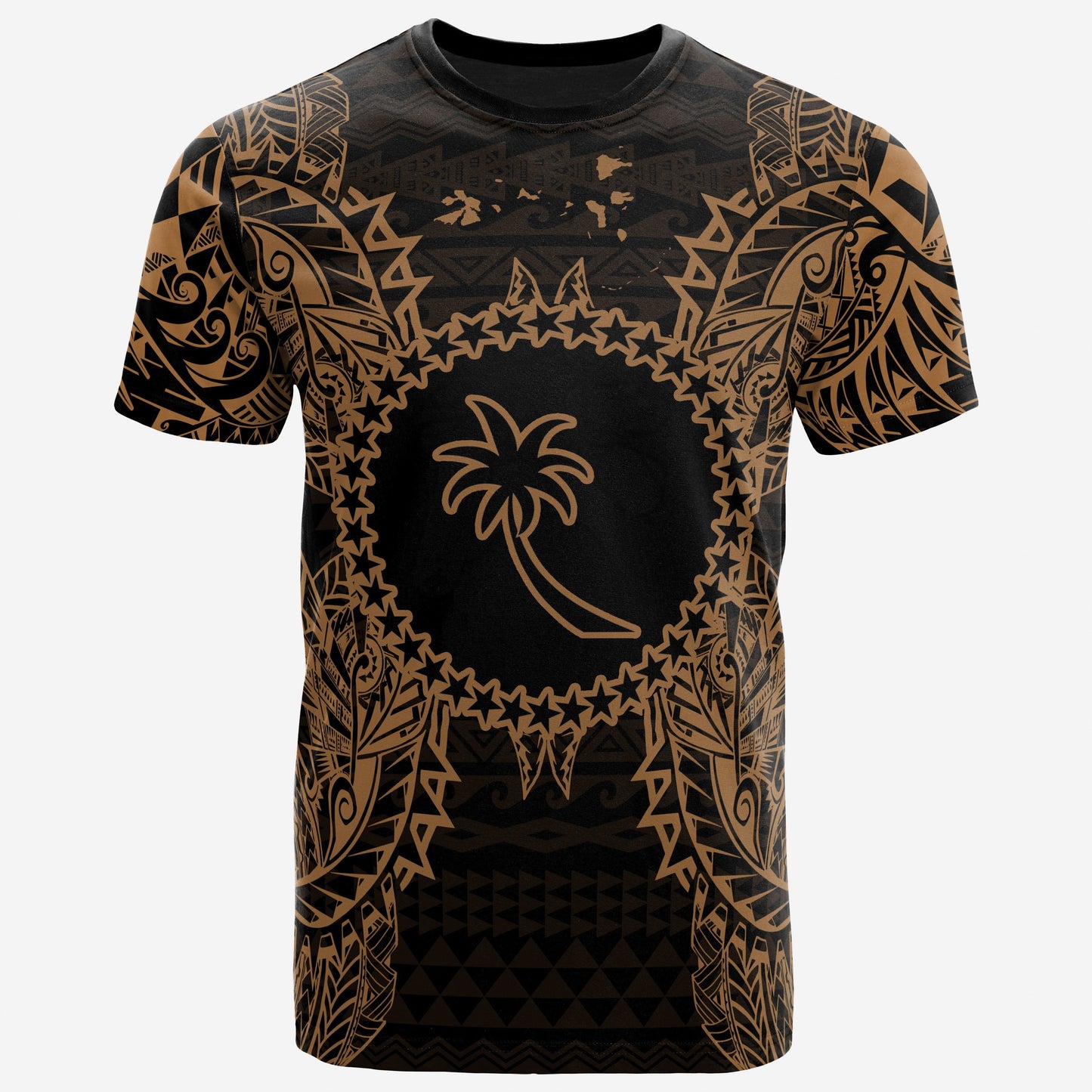 Chuuk All T Shirt Chuuk FLag Map Polynesian Tattoo Gold
