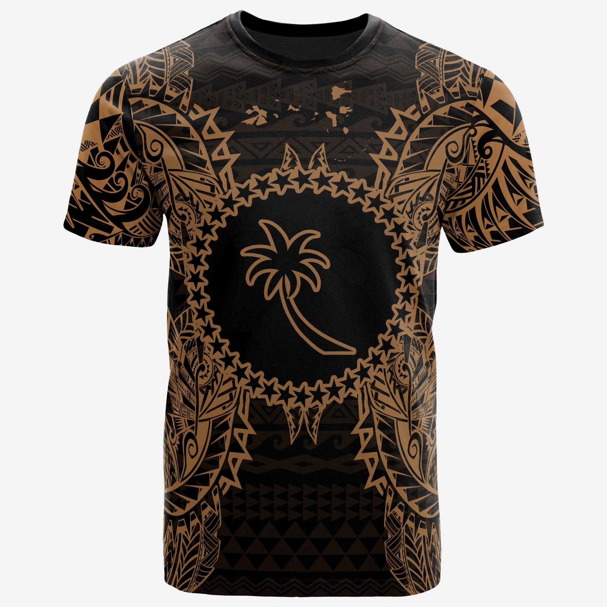 Chuuk All T Shirt Chuuk FLag Map Polynesian Tattoo Gold