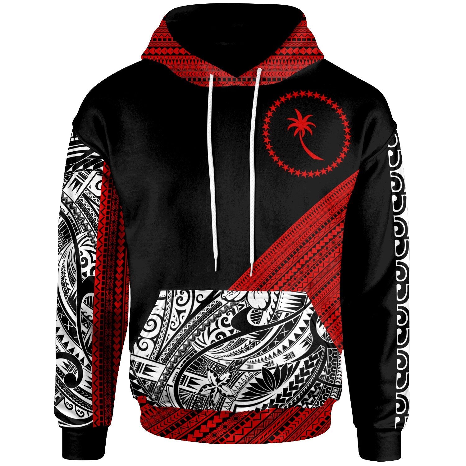 Chuuk Coat of Arms Hoodie Diagonal Pattern White Red Zip Up Hoodie
