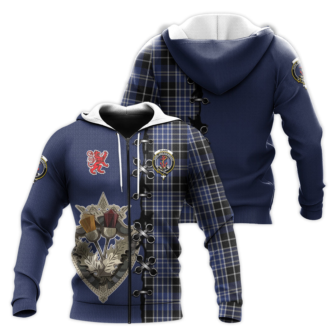 Printivon Clark Tartan Hoodie Lion Rampant And Celtic Thistle Style
