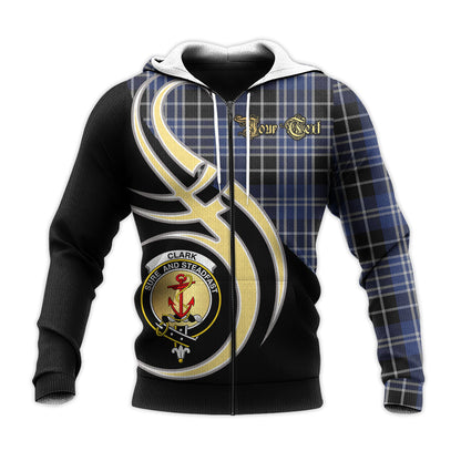 Printivon Clark Clan Believe In Me Crest Tartan Knitted Hoodie Custom Your Text