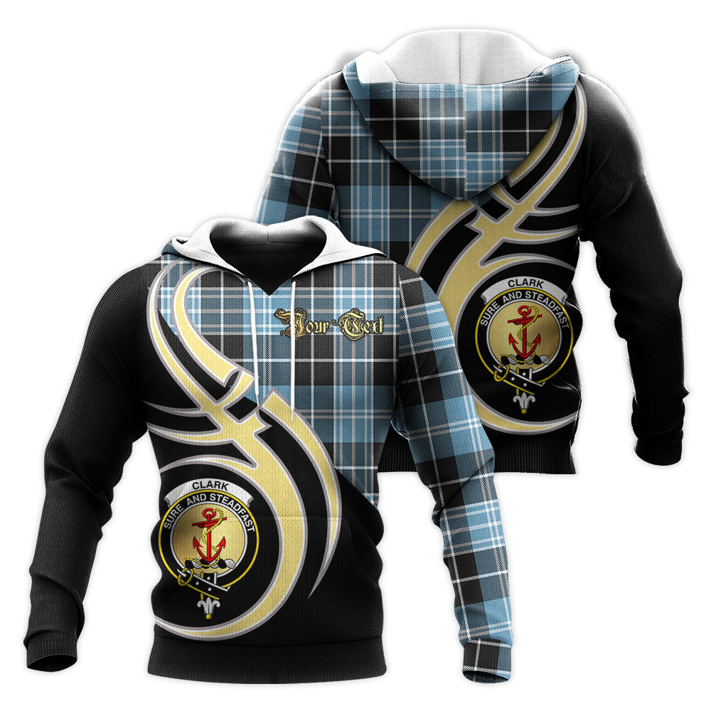 Printivon Clark Ancient Clan Believe In Me Crest Tartan Knitted Hoodie Custom Your Text