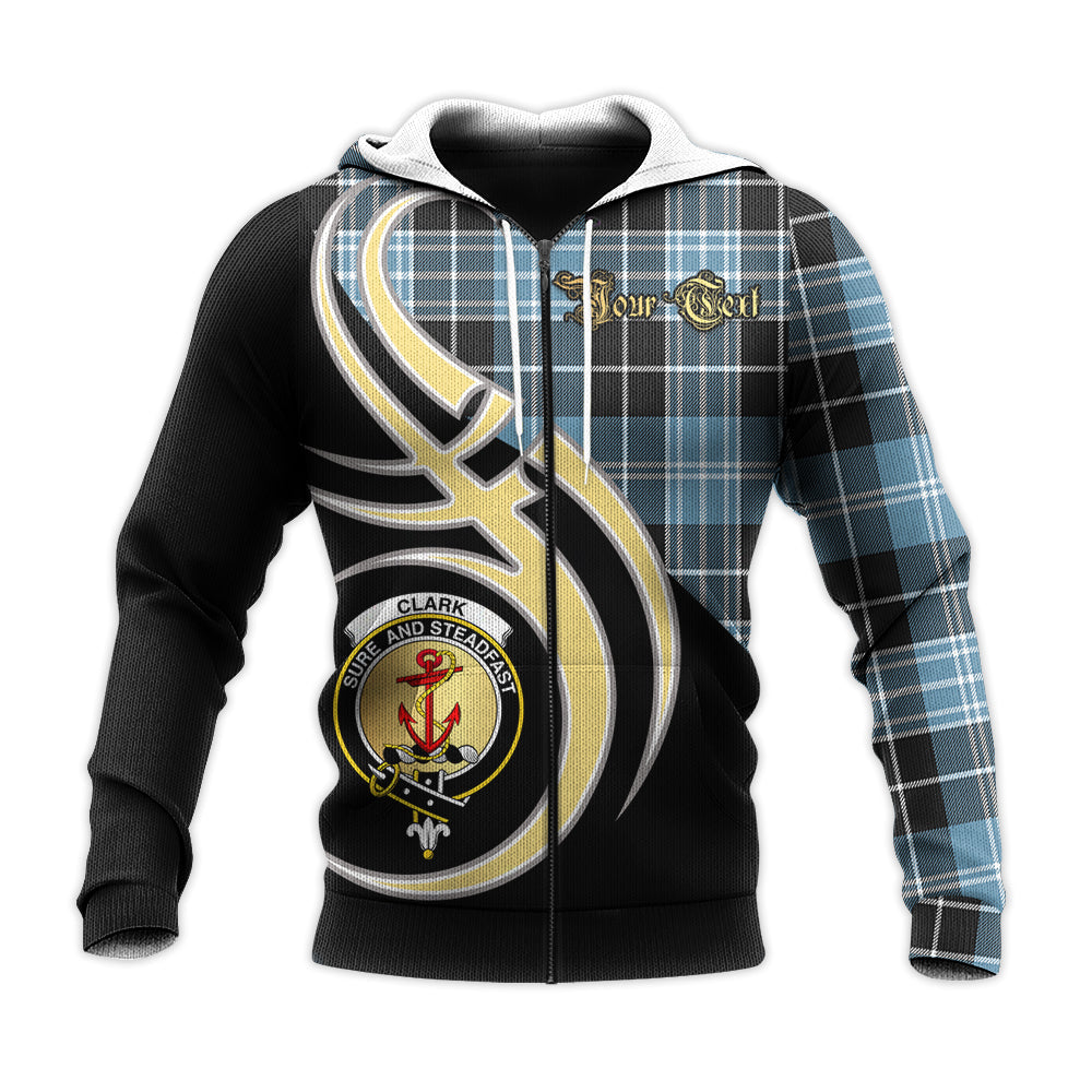 Printivon Clark Ancient Clan Believe In Me Crest Tartan Knitted Hoodie Custom Your Text