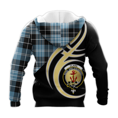 Printivon Clark Ancient Clan Believe In Me Crest Tartan Knitted Hoodie Custom Your Text