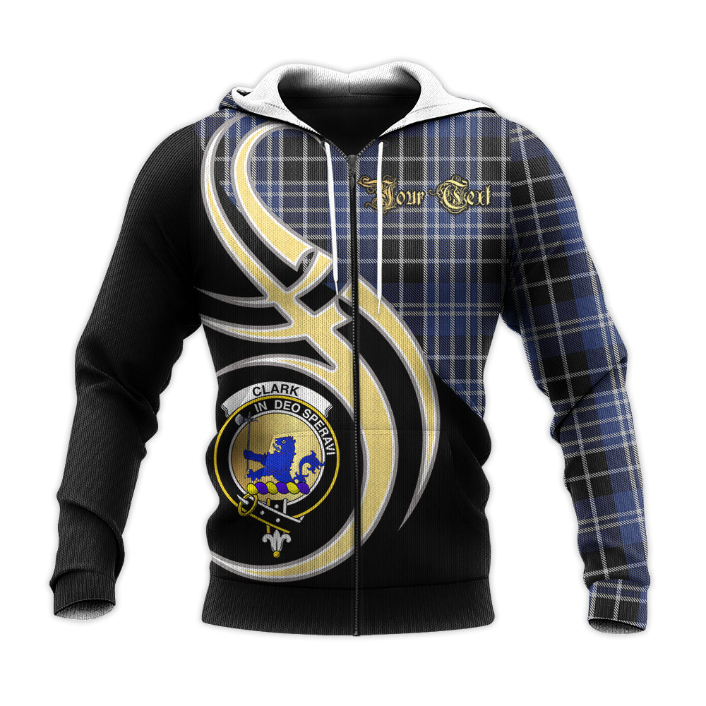 Printivon Clark Lion Clan Believe In Me Crest Tartan Knitted Hoodie Custom Your Text