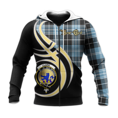 Printivon Clark Lion Ancient Clan Believe In Me Crest Tartan Knitted Hoodie Custom Your Text