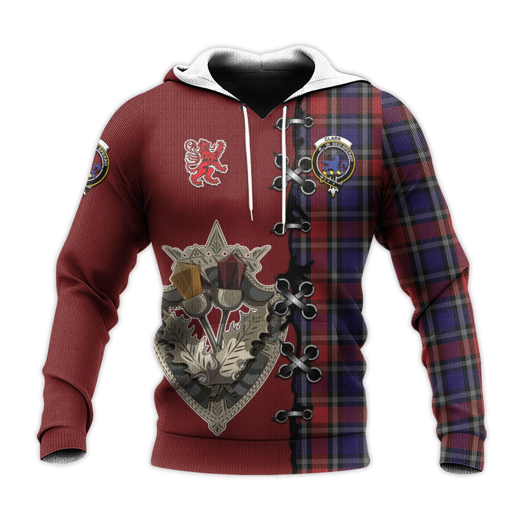 Printivon Clark Lion Red Tartan Hoodie Lion Rampant And Celtic Thistle Style