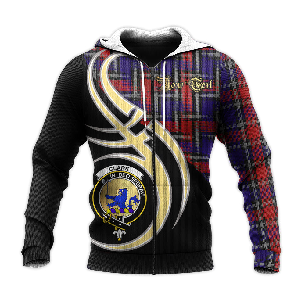 Printivon Clark Lion Red Clan Believe In Me Crest Tartan Knitted Hoodie Custom Your Text