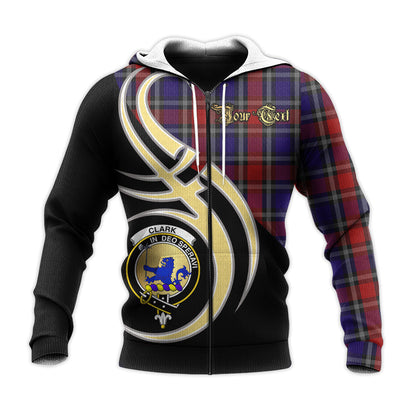 Printivon Clark Lion Red Clan Believe In Me Crest Tartan Knitted Hoodie Custom Your Text