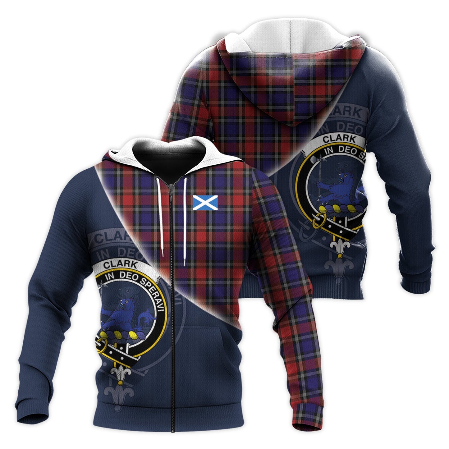 Printivon Clark Lion Red Tartan Scottish Crest Hoodie