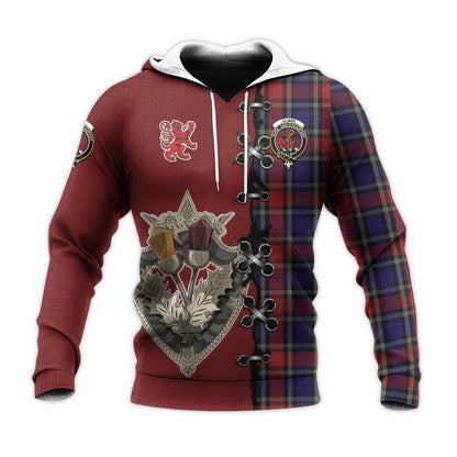 Printivon Clark Red Tartan Hoodie Lion Rampant And Celtic Thistle Style