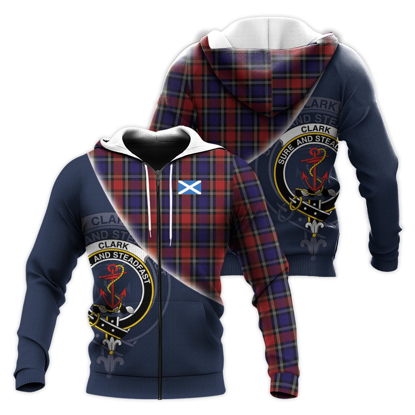 Printivon Clark Red Tartan Scottish Crest Hoodie