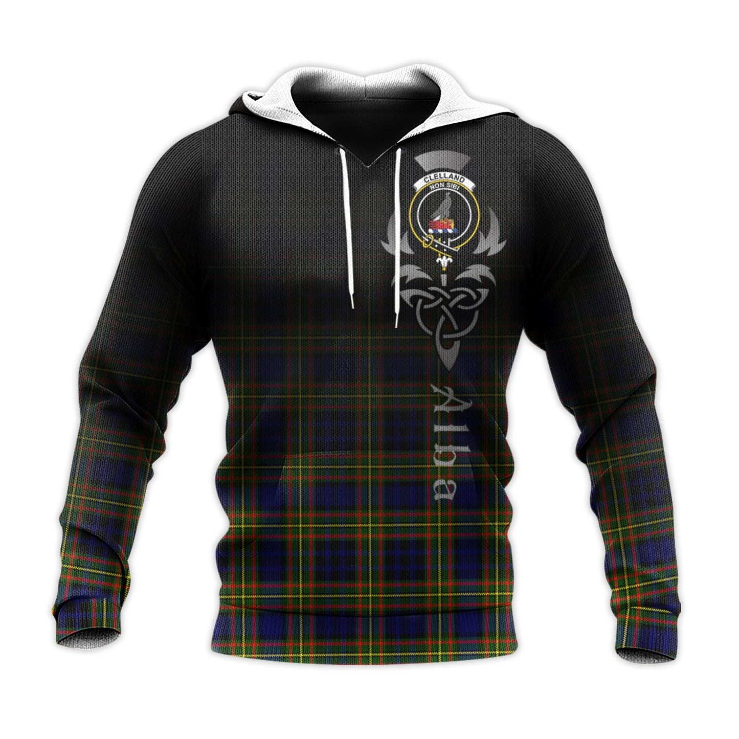 Printivon Clelland Modern Tartan Crest Alba Celtic Hoodie