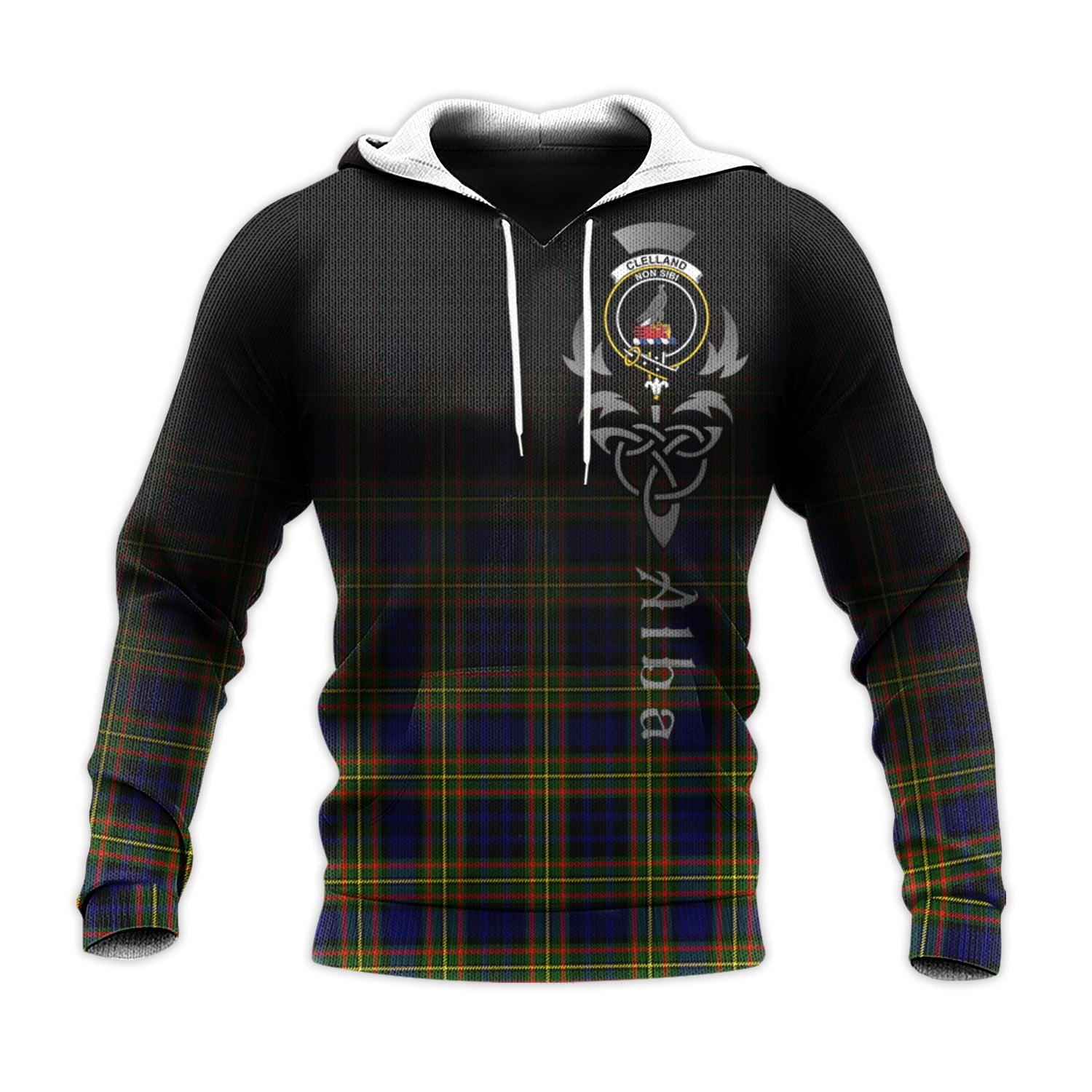 Printivon Clelland Modern Tartan Crest Alba Celtic Hoodie