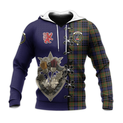 Printivon Clelland Modern Tartan Hoodie Lion Rampant And Celtic Thistle Style