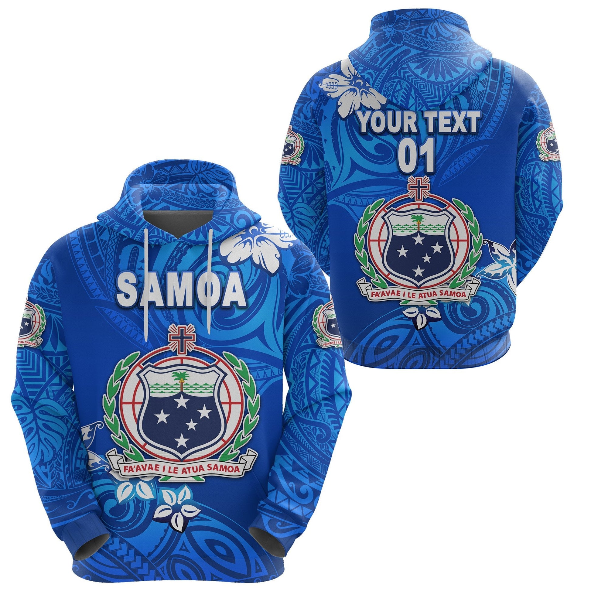 Custom Text Manu Samoa Rugby Hoodie Unique Vibes Coat Of Arms Full Blue, Custom Text And Number