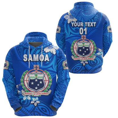 Custom Text Manu Samoa Rugby Hoodie Unique Vibes Coat Of Arms Full Blue, Custom Text And Number