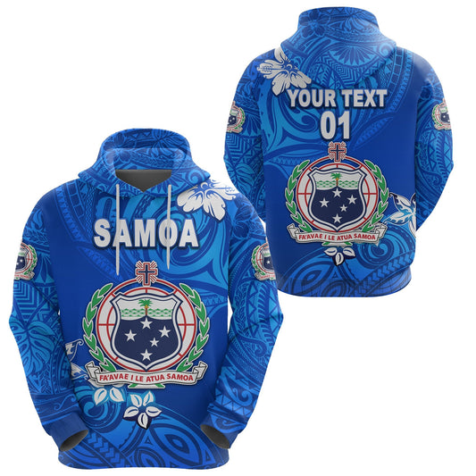 Custom Text Manu Samoa Rugby Hoodie Unique Vibes Coat Of Arms Full Blue, Custom Text And Number
