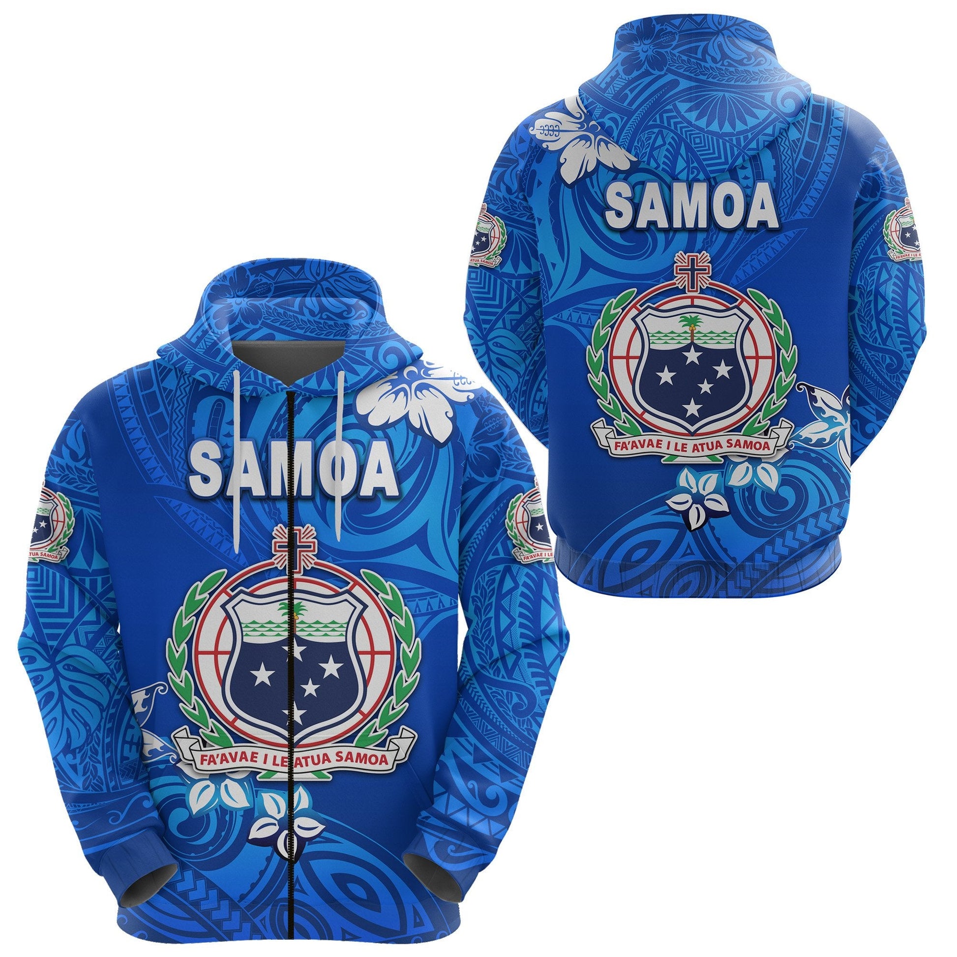 Manu Samoa Rugby Zip Hoodie Unique Vibes Coat Of Arms Full Blue