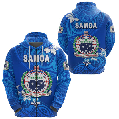 Manu Samoa Rugby Zip Hoodie Unique Vibes Coat Of Arms Full Blue