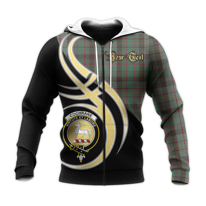 Printivon Cochrane Hunting Clan Believe In Me Crest Tartan Knitted Hoodie Custom Your Text