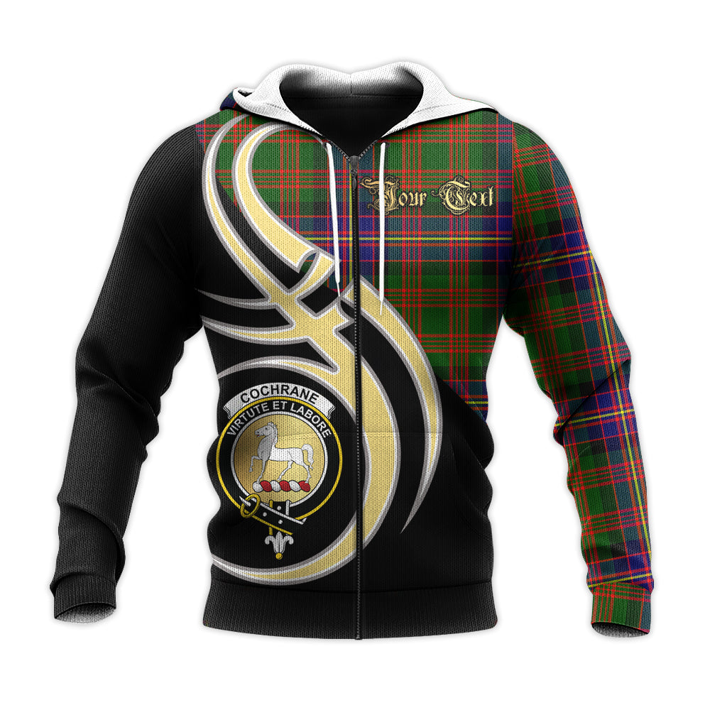 Printivon Cochrane Modern Clan Believe In Me Crest Tartan Knitted Hoodie Custom Your Text