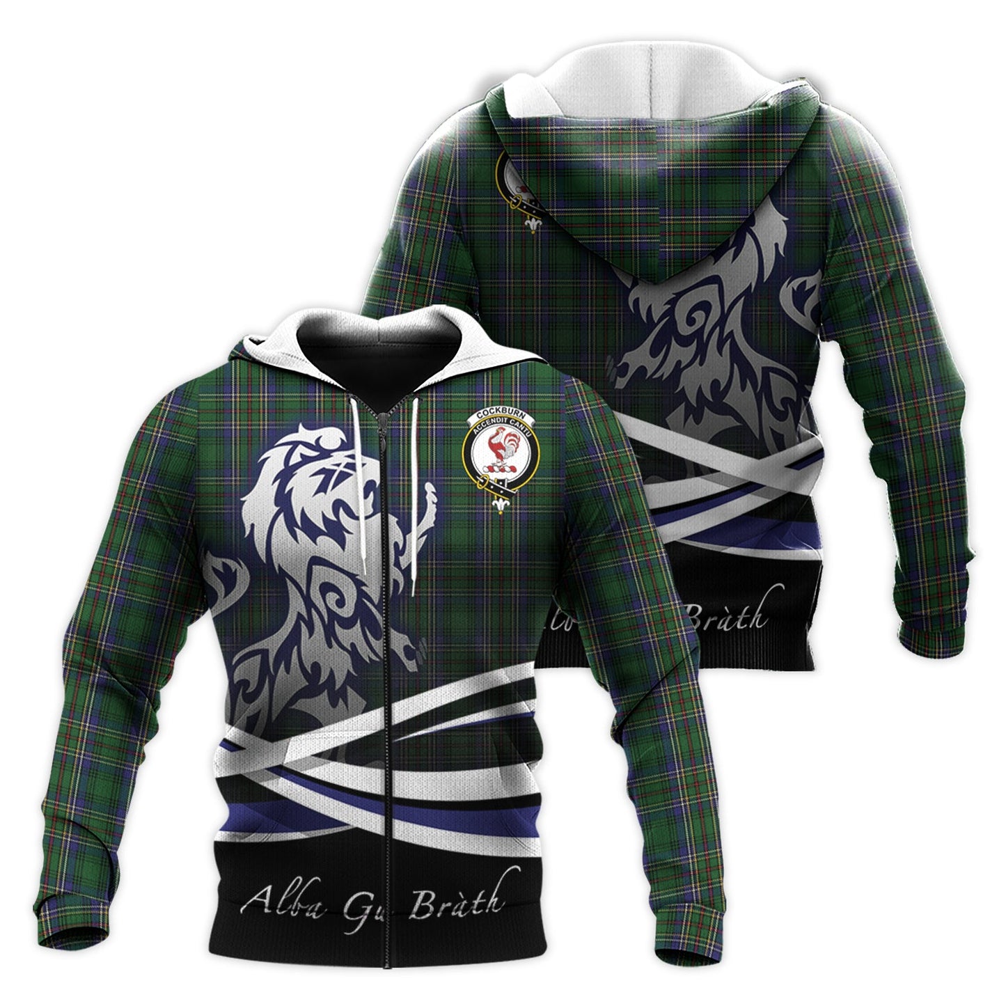 Printivon Cockburn Tartan Scottish Lion Hoodie