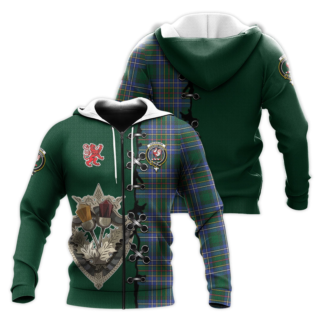 Printivon Cockburn Ancient Tartan Hoodie Lion Rampant And Celtic Thistle Style