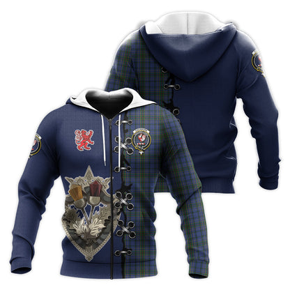 Printivon Cockburn Blue Tartan Hoodie Lion Rampant And Celtic Thistle Style