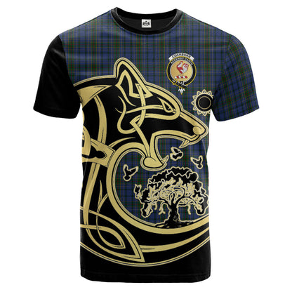 Printivon Cockburn Blue Crest Celtic Wolf Tartan T Shirt Custom Your Text