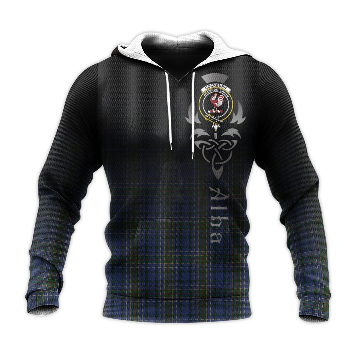 Printivon Cockburn Blue Tartan Crest Alba Celtic Hoodie