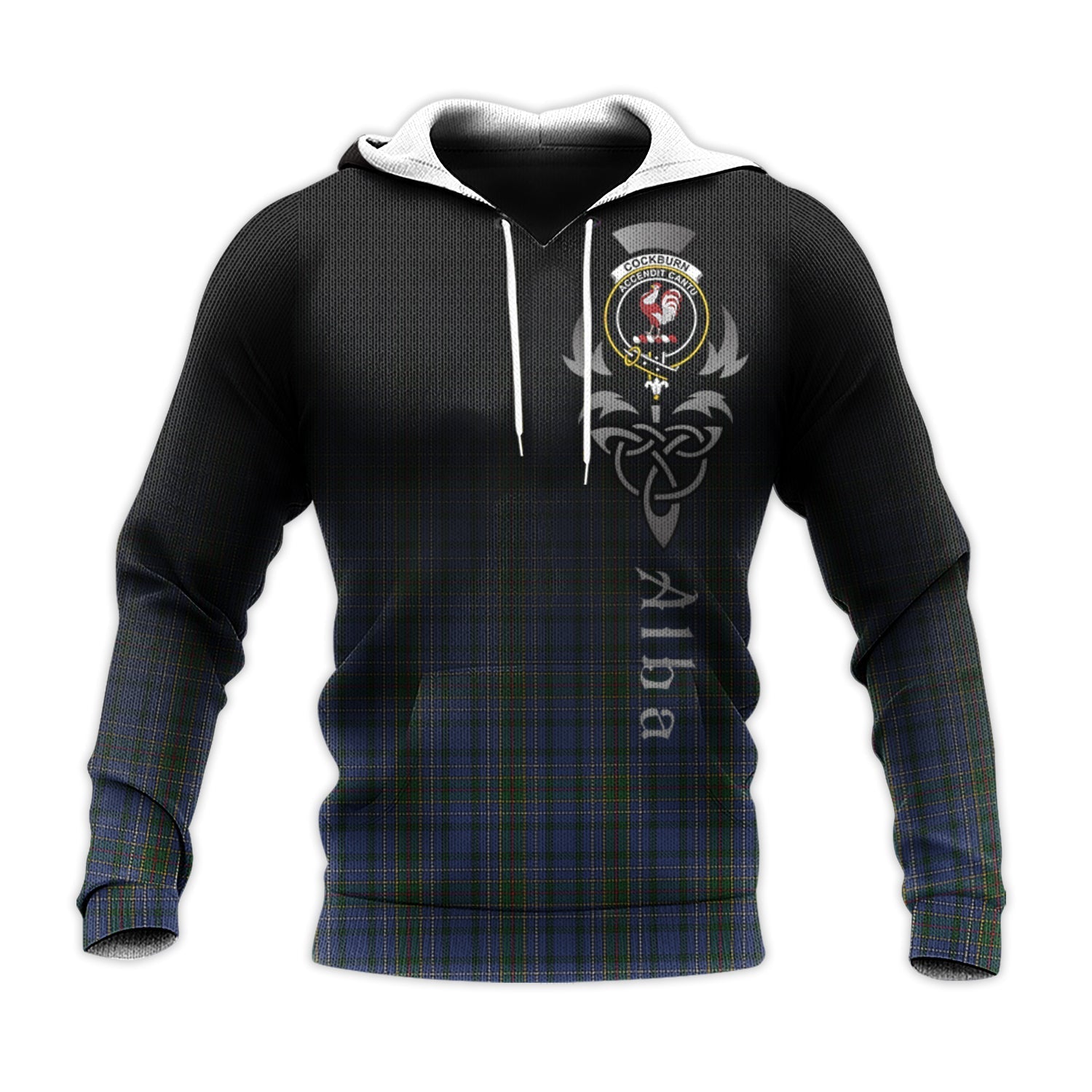 Printivon Cockburn Blue Tartan Crest Alba Celtic Hoodie
