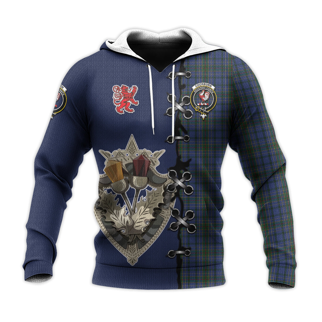Printivon Cockburn Blue Tartan Hoodie Lion Rampant And Celtic Thistle Style
