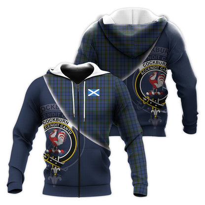 Printivon Cockburn Blue Tartan Scottish Crest Hoodie