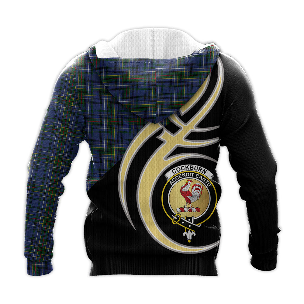 Printivon Cockburn Blue Clan Believe In Me Crest Tartan Knitted Hoodie Custom Your Text