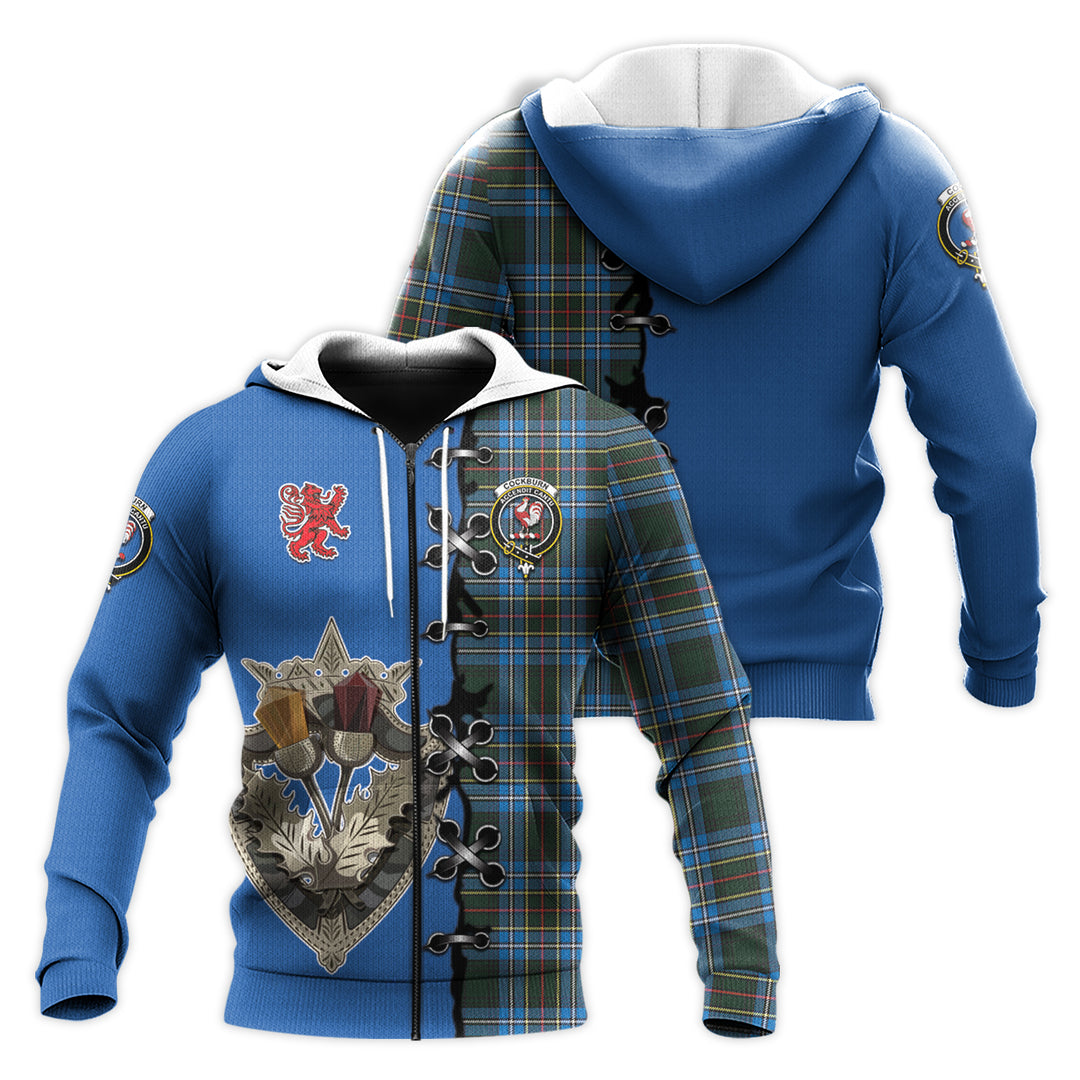Printivon Cockburn Modern Tartan Hoodie Lion Rampant And Celtic Thistle Style