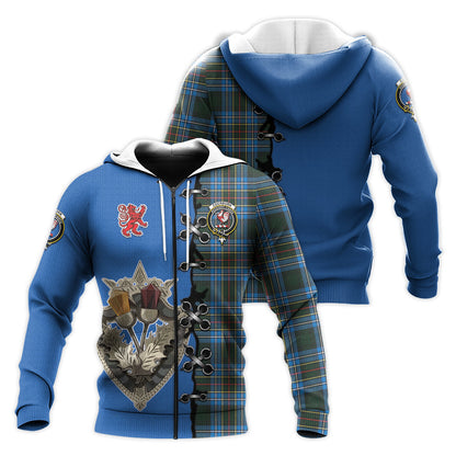 Printivon Cockburn Modern Tartan Hoodie Lion Rampant And Celtic Thistle Style