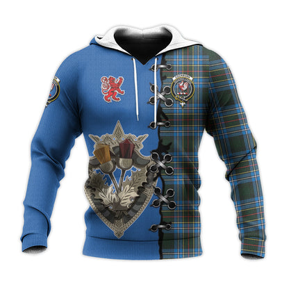 Printivon Cockburn Modern Tartan Hoodie Lion Rampant And Celtic Thistle Style