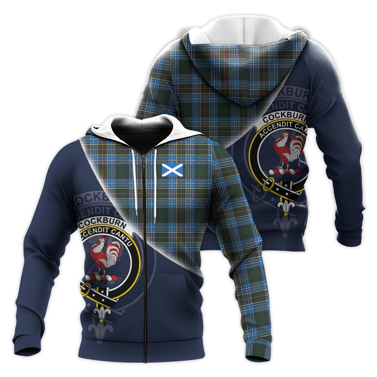 Printivon Cockburn Modern Tartan Scottish Crest Hoodie