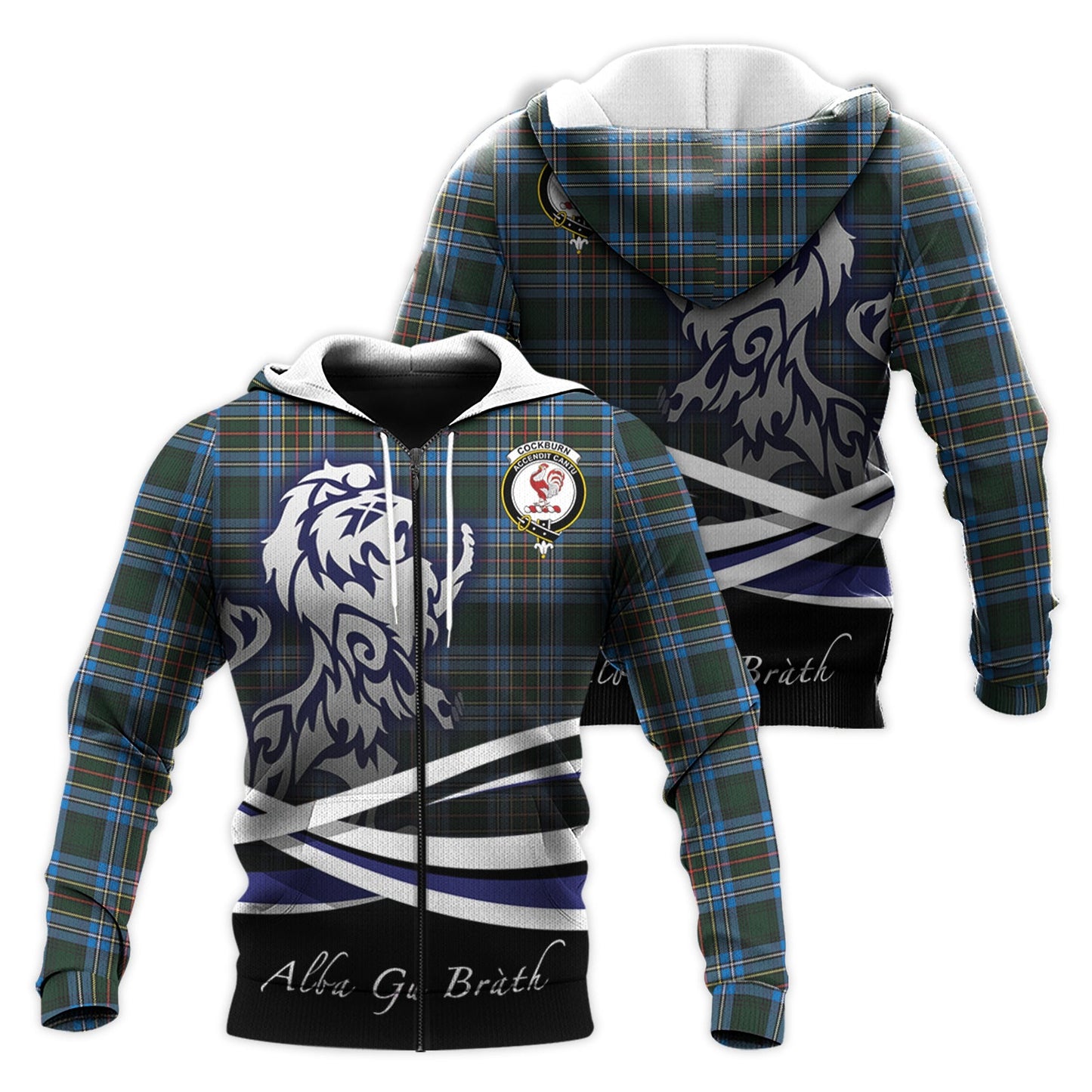 Printivon Cockburn Modern Tartan Scottish Lion Hoodie