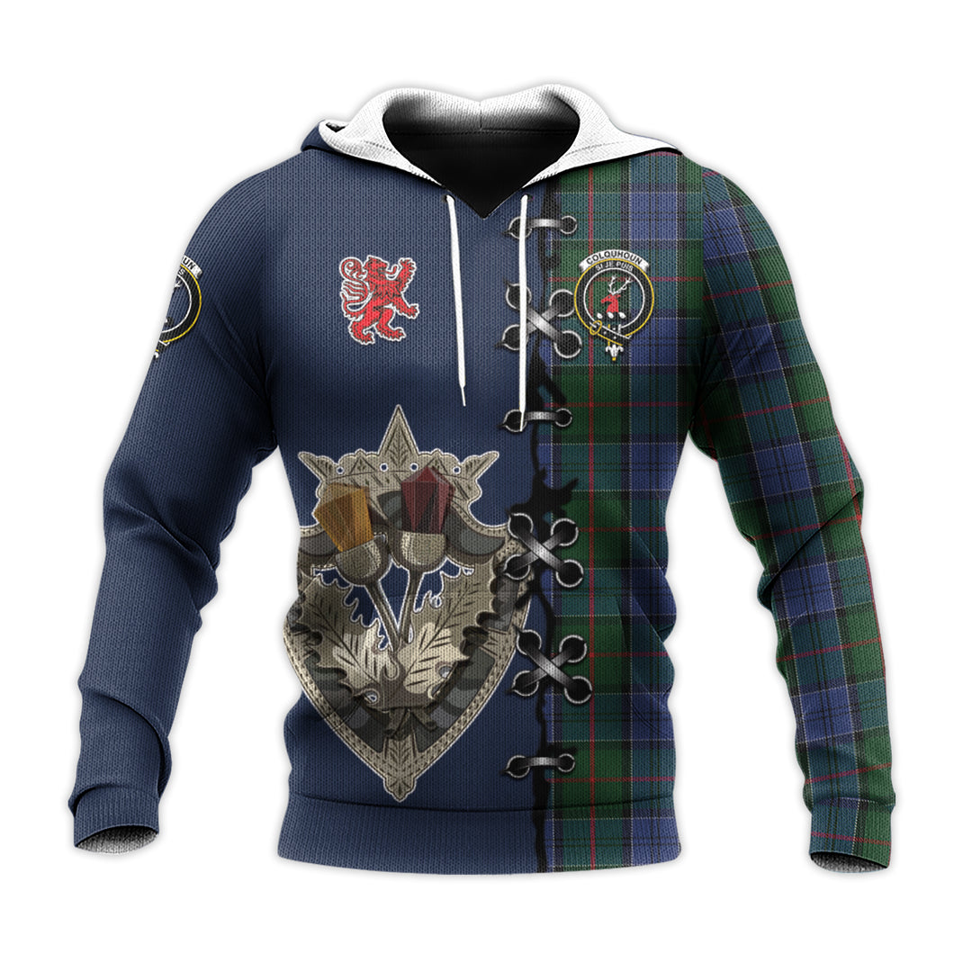 Printivon Colquhoun Tartan Hoodie Lion Rampant And Celtic Thistle Style