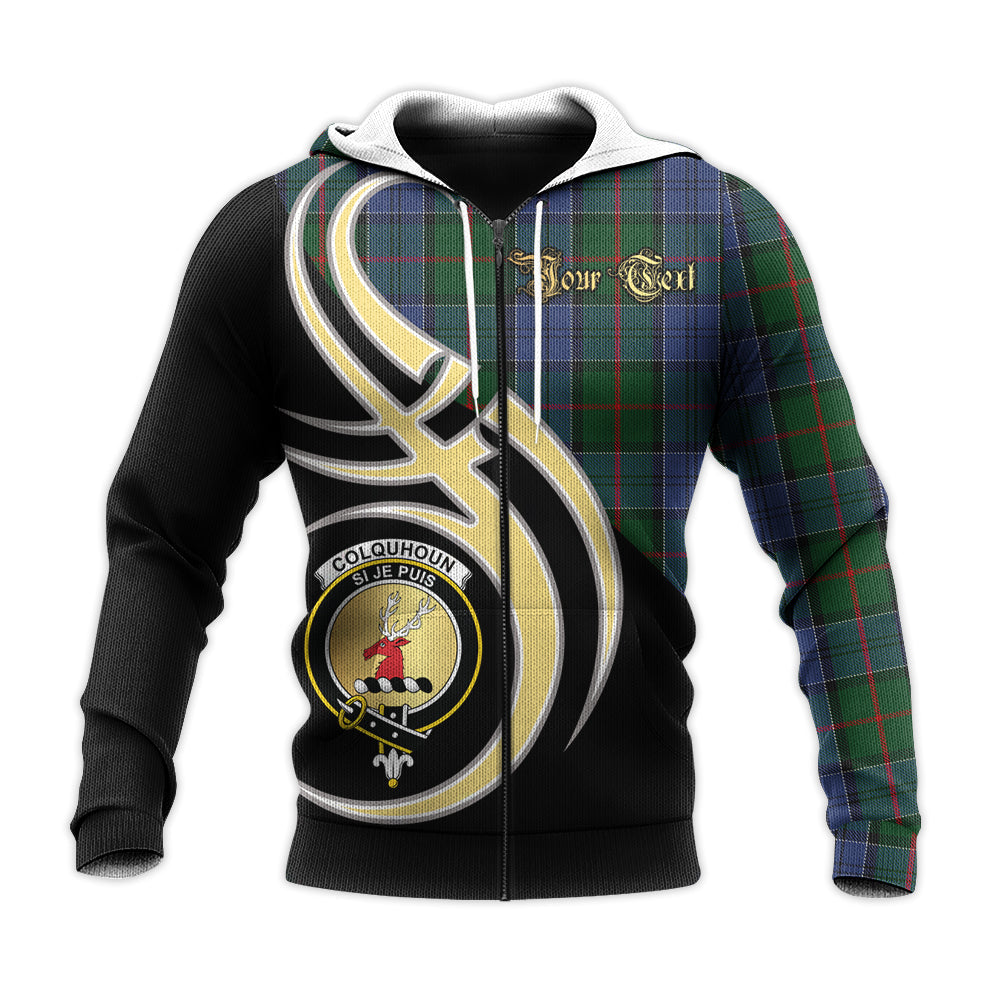Printivon Colquhoun Clan Believe In Me Crest Tartan Knitted Hoodie Custom Your Text