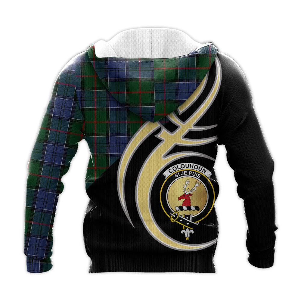 Printivon Colquhoun Clan Believe In Me Crest Tartan Knitted Hoodie Custom Your Text