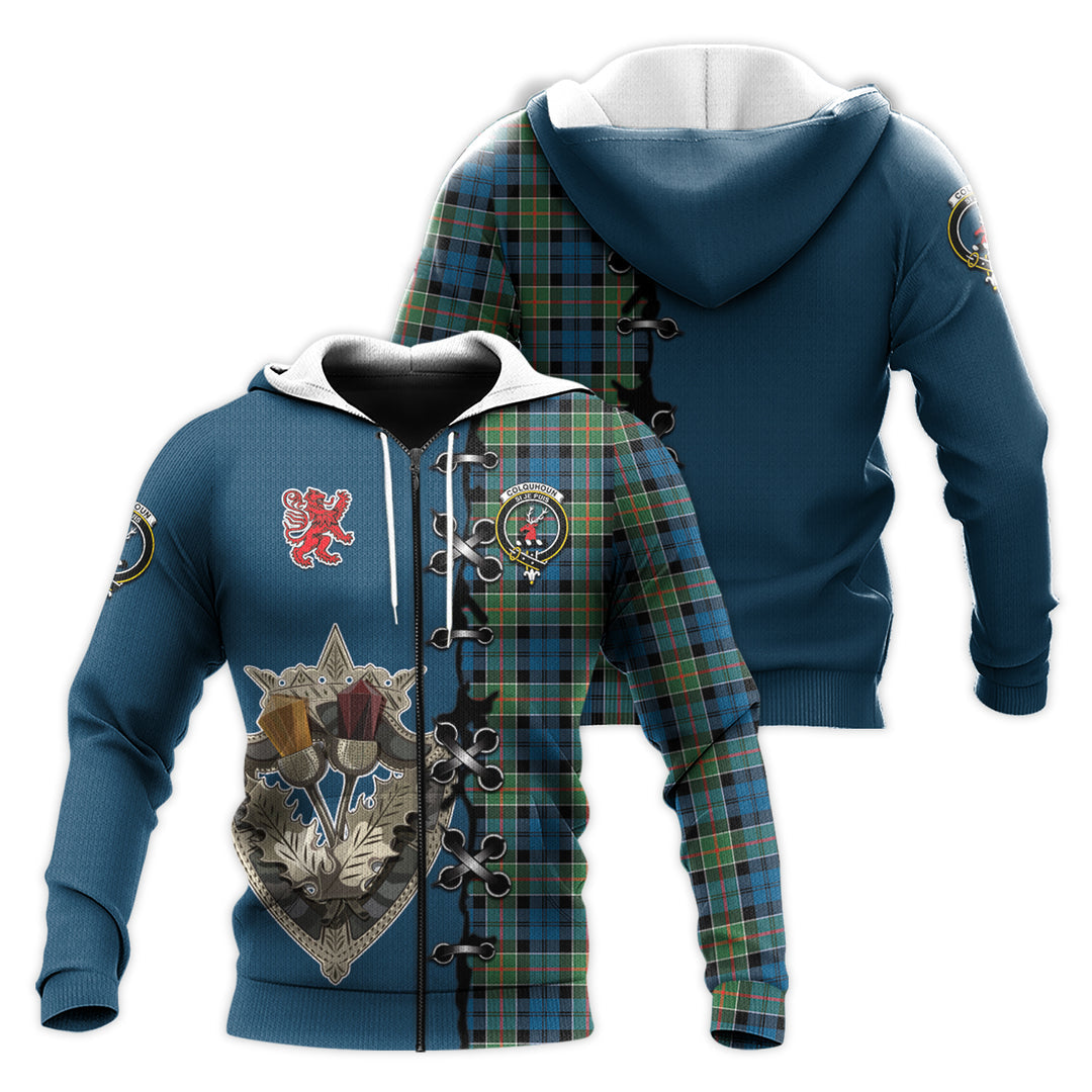 Printivon Colquhoun Ancient Tartan Hoodie Lion Rampant And Celtic Thistle Style